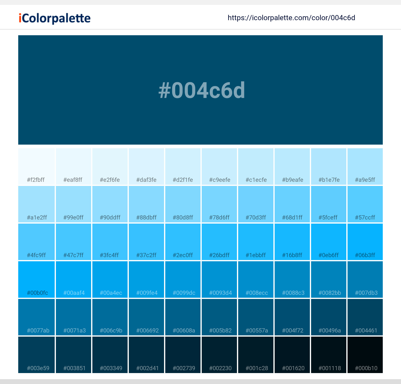 Explore a full range of light and dark shades for Pantone P 114-16 C Color | Hex color Code #004c6d. Perfect for finding the exact tint or tone for your artwork or UI design. #colorshades #colorinspiration #webdesign #004c6d