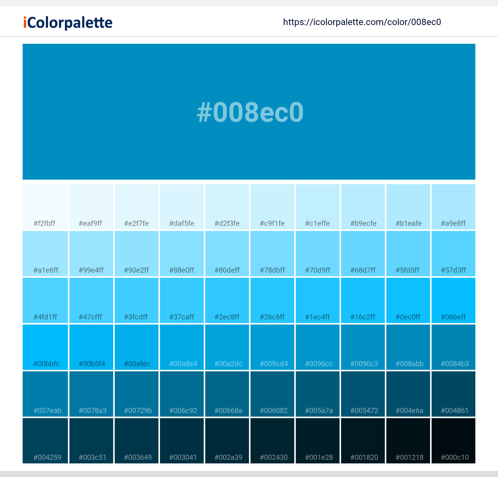 Explore a full range of light and dark shades for Pantone 7460 U Color | Hex color Code #008ec0. Perfect for finding the exact tint or tone for your artwork or UI design. #colorshades #colorinspiration #webdesign #008ec0