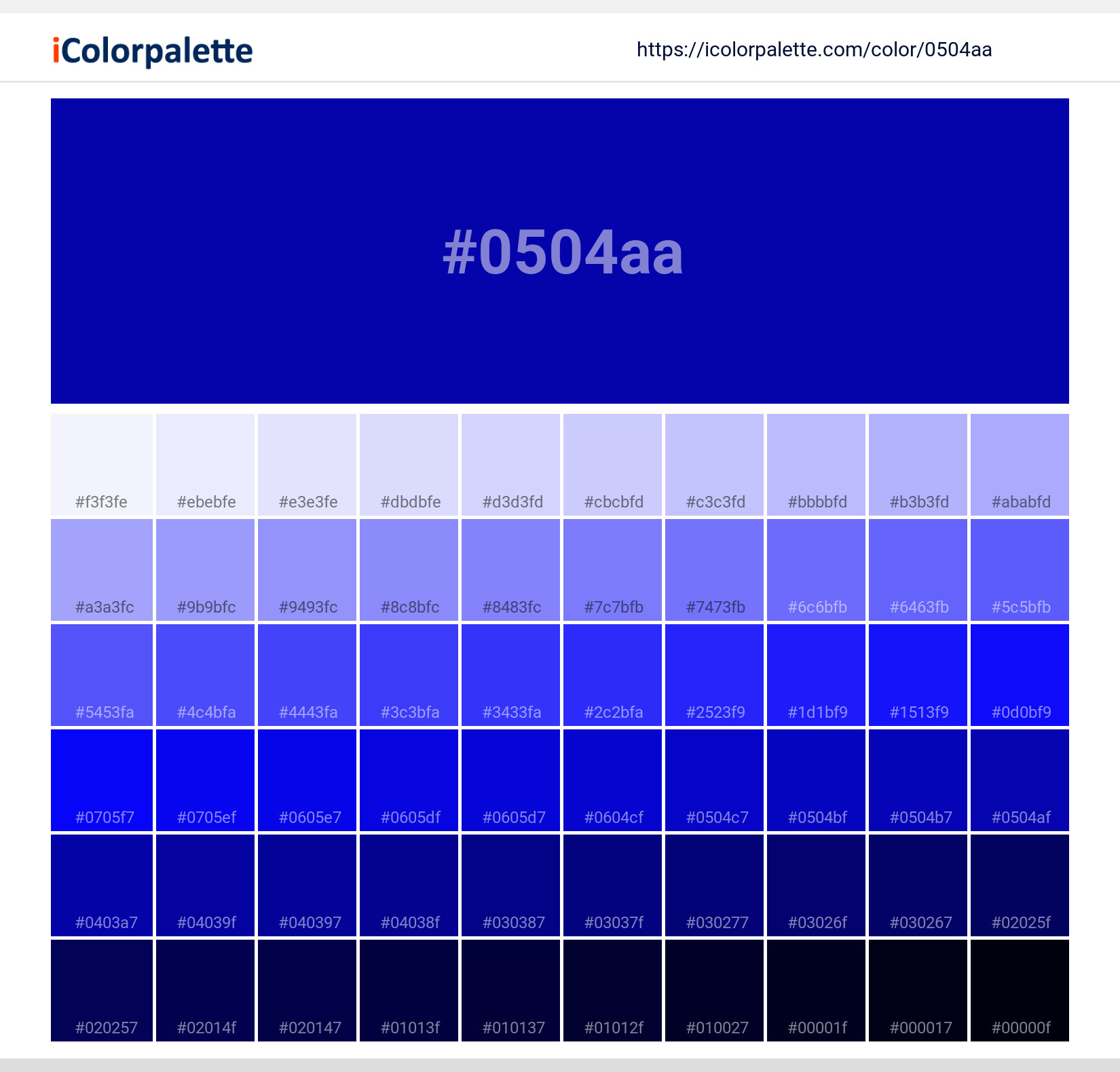 Shades of blue color palette chart code hex html rgb