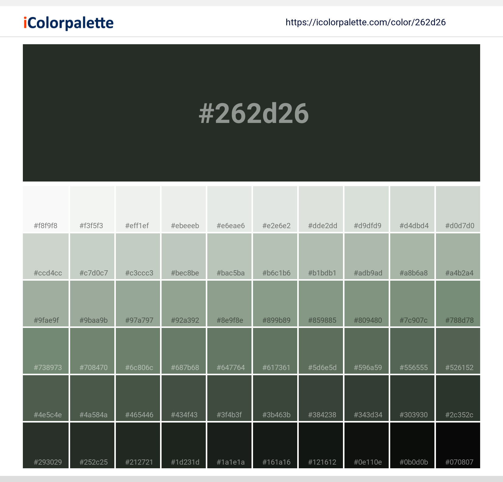 Melanite Black Green ( similar ) Color, 262d26 information, Hsl, Rgb