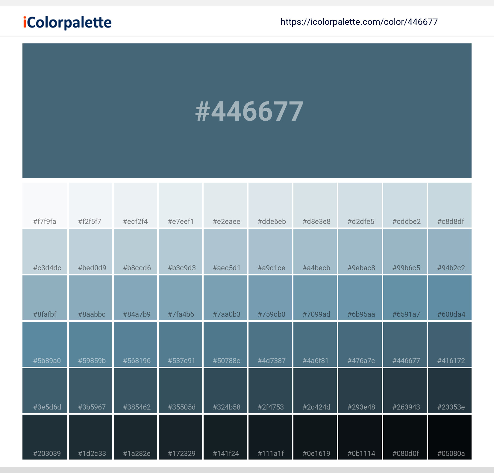 Steel Blue Grey (similar) Color | 446677 information | Hsl | Rgb | Pantone