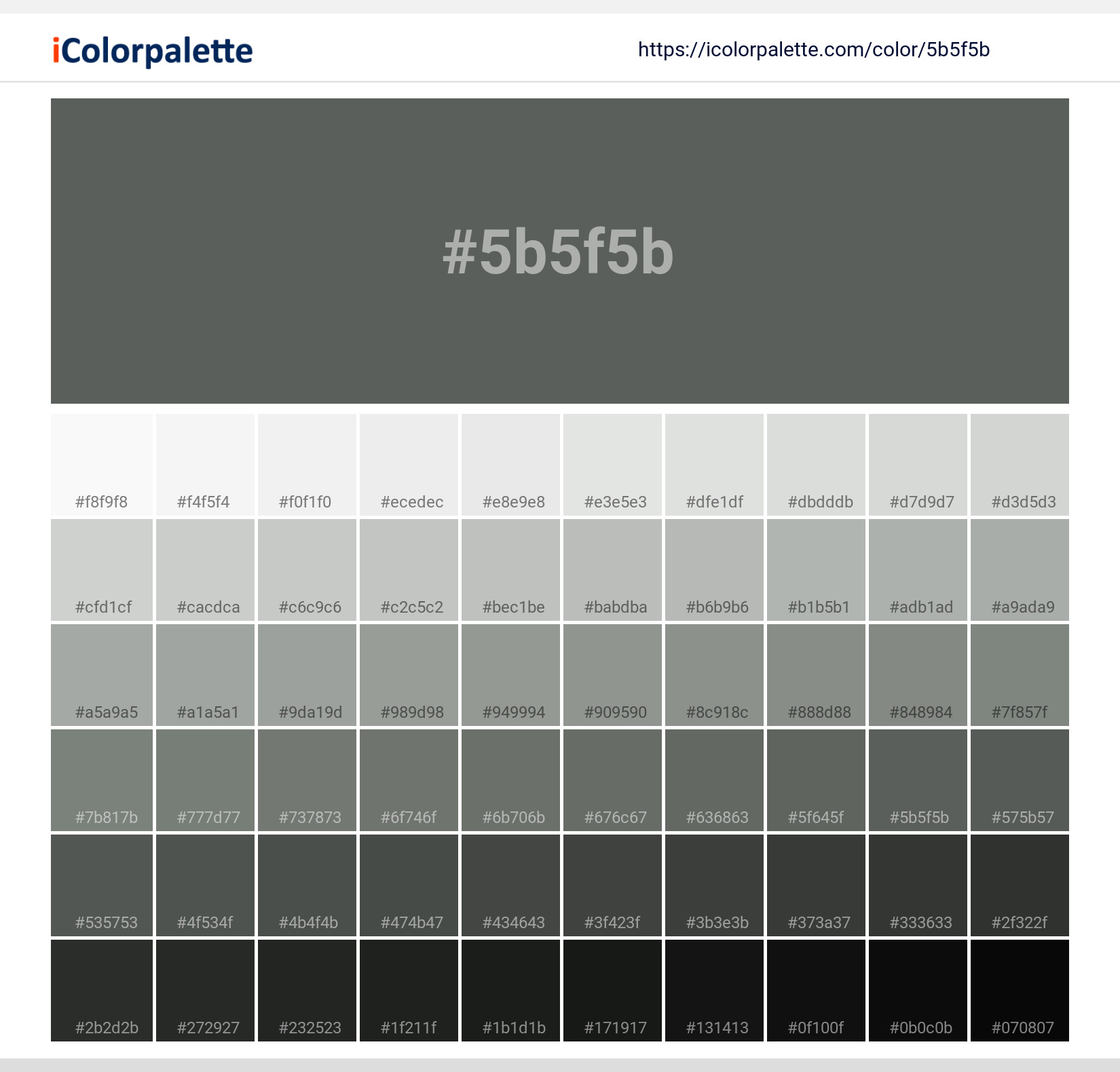 Pantone P 177-13 U Color | Hex color Code #5B5F5B information | Hsl ...