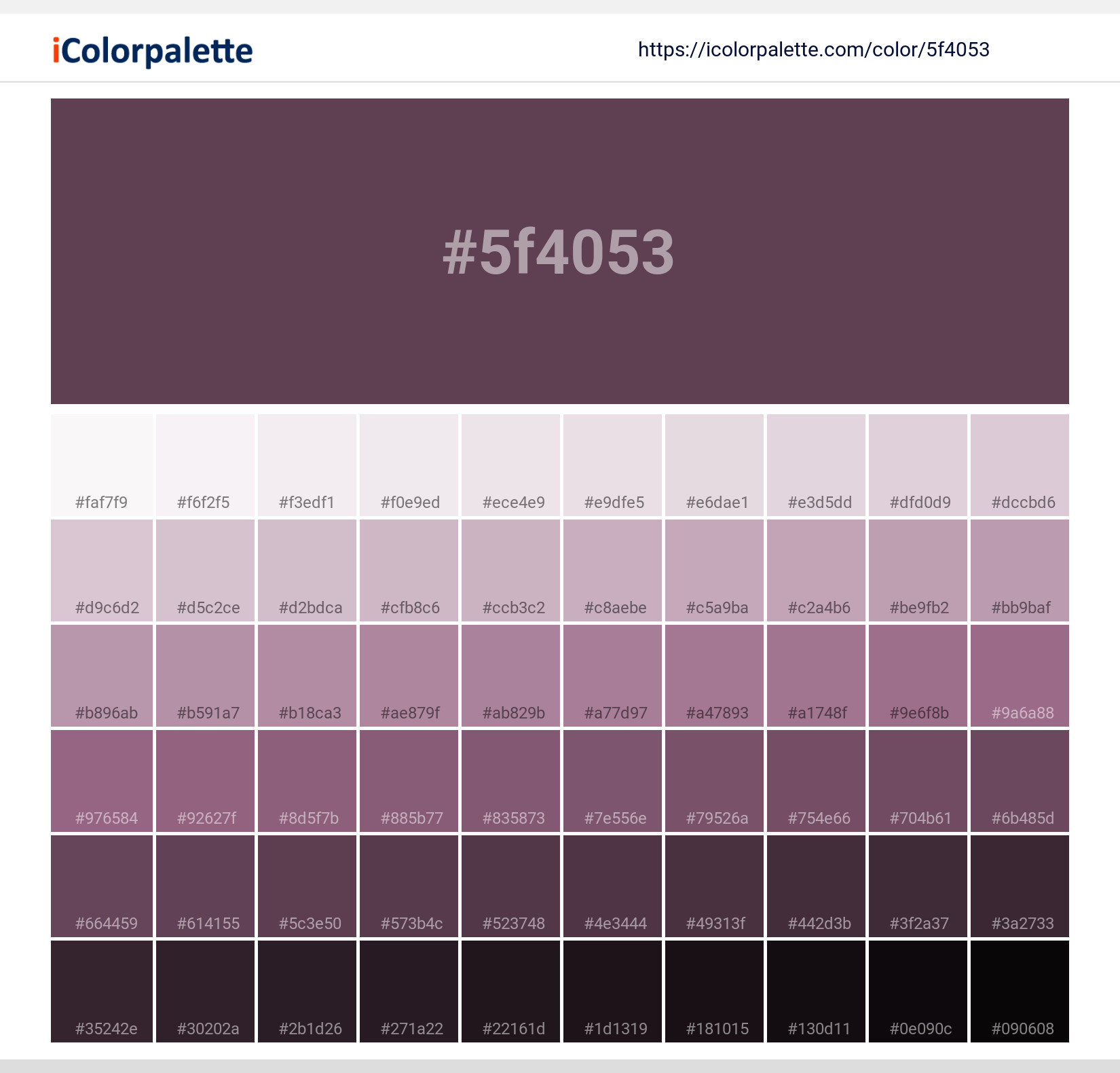 Amaranthine Hex Code 5F4053 RGB, CMYK HSL Color Values
