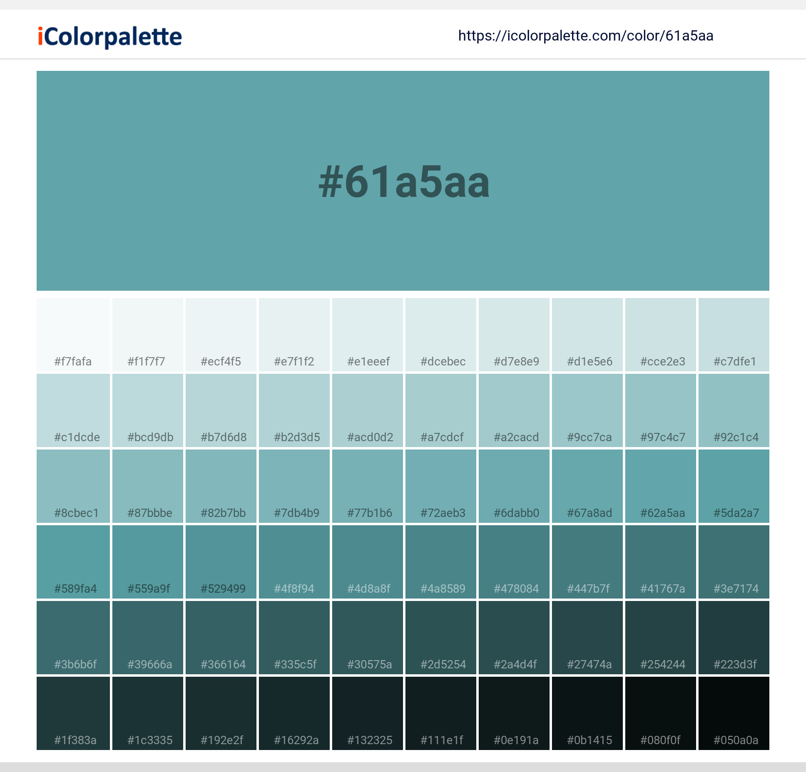 Pantone 2233 Up Color | Hex color Code #61A5AA information | Hsl | Rgb ...