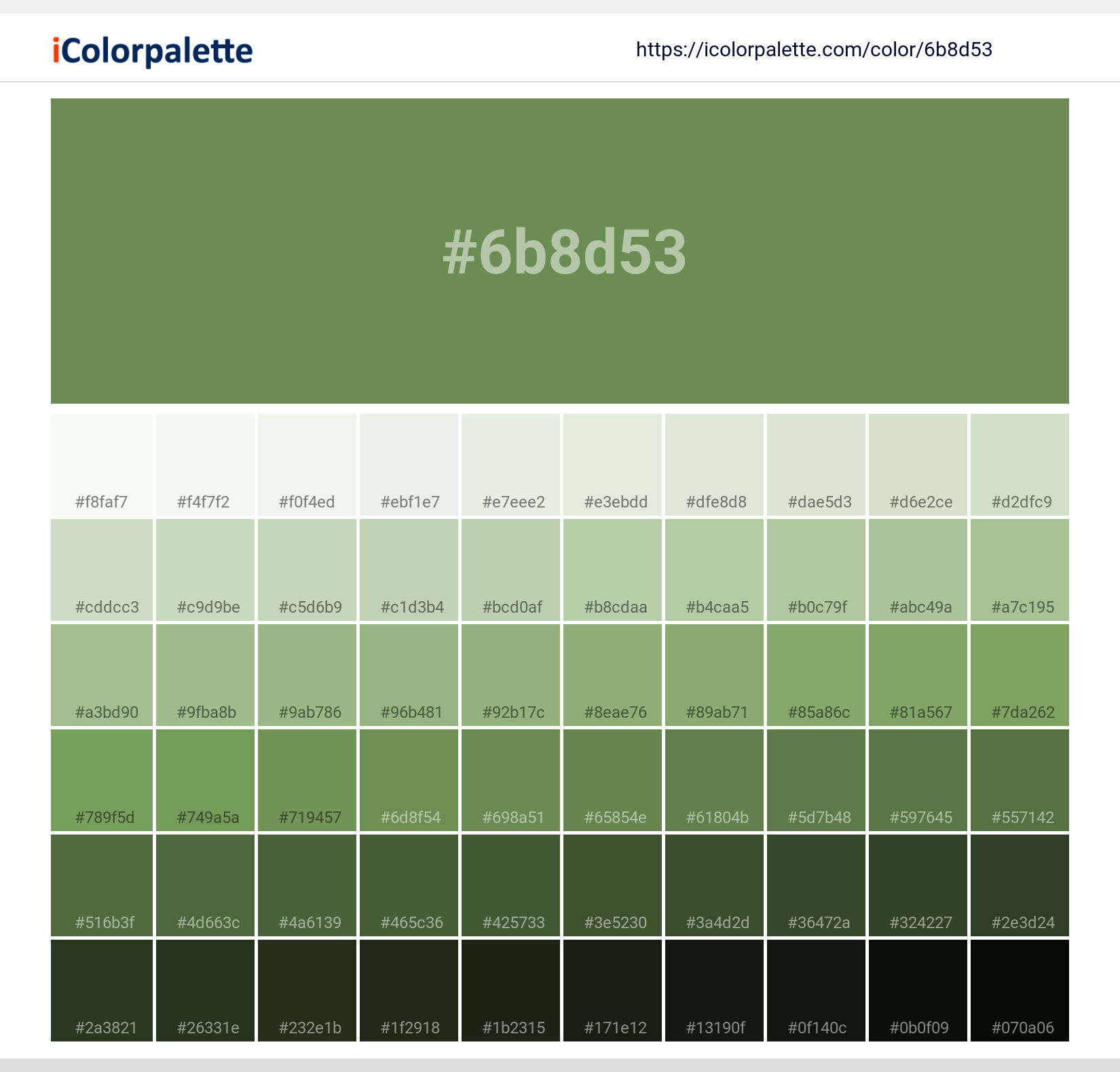 Hex Color Code 6b8d53 Pantone 17 0230 Tcx Forest Green Color Information Hsl Rgb Pantone