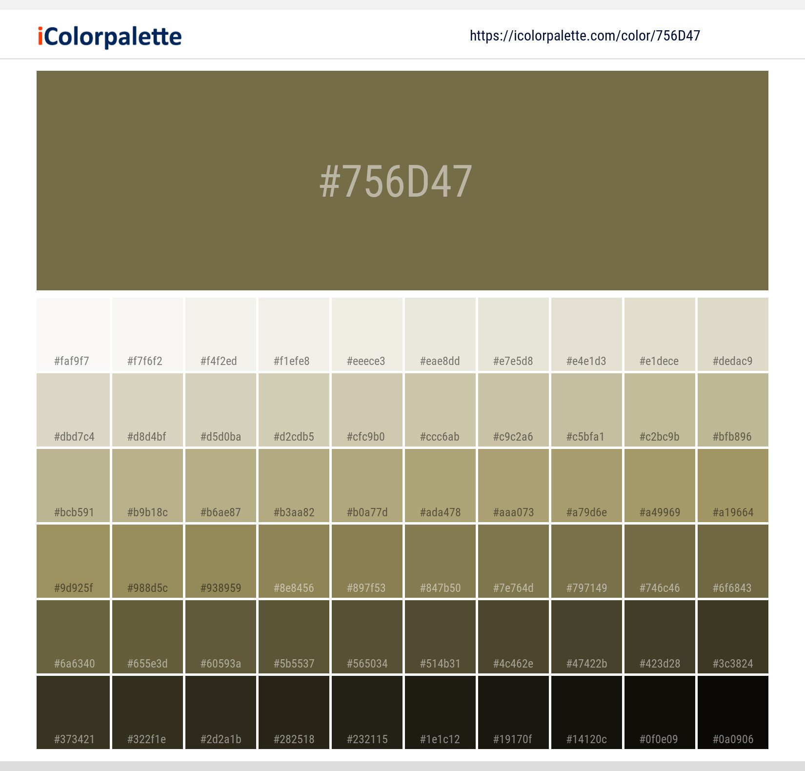 Pantone 18-0622 Tcx Olive Drab Color, Hex color Code #756d47 information, Hsl, Rgb