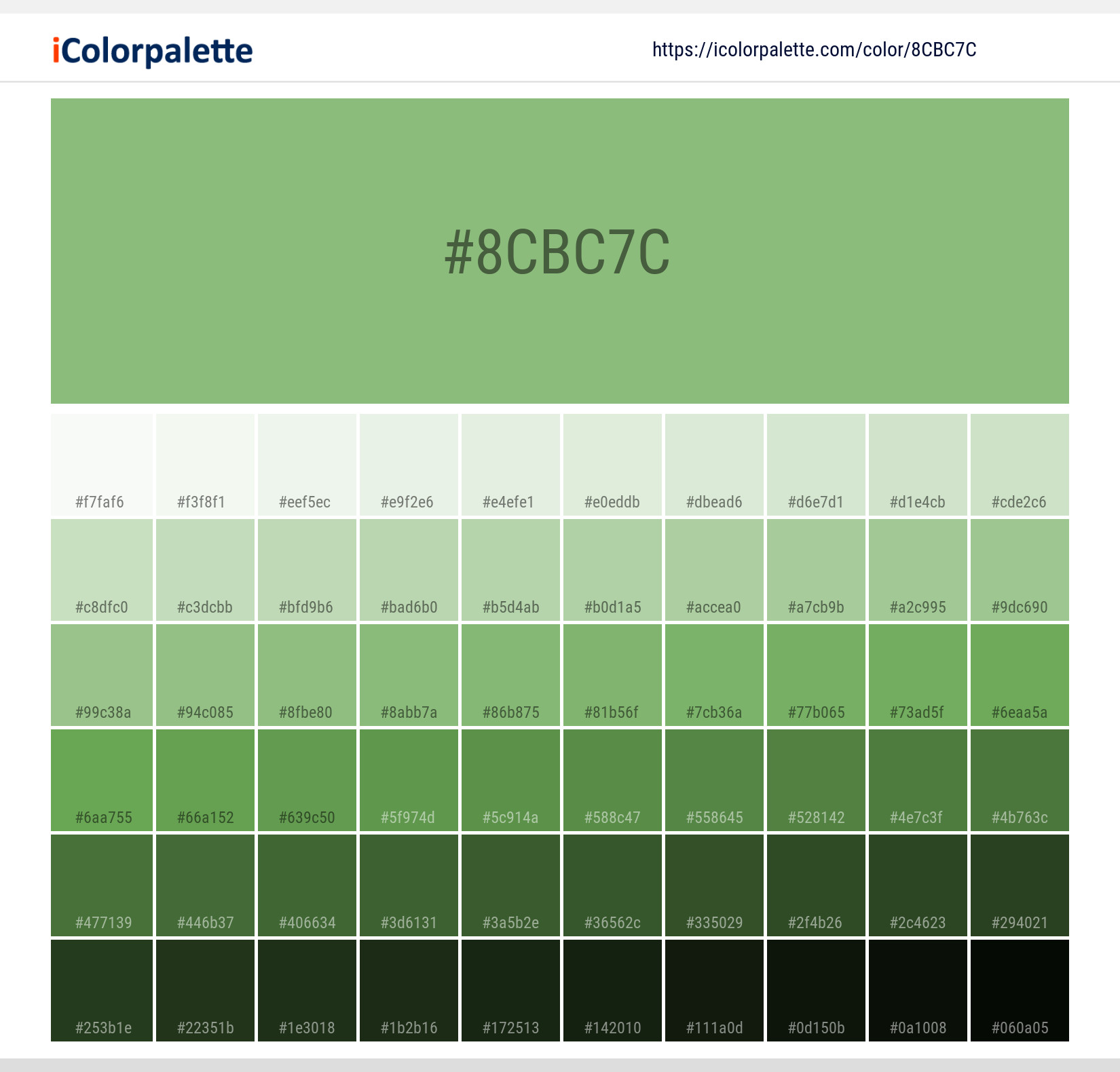 Pantone P 148-4 U Color | Hex color Code #8cbc7c information | Hsl ...