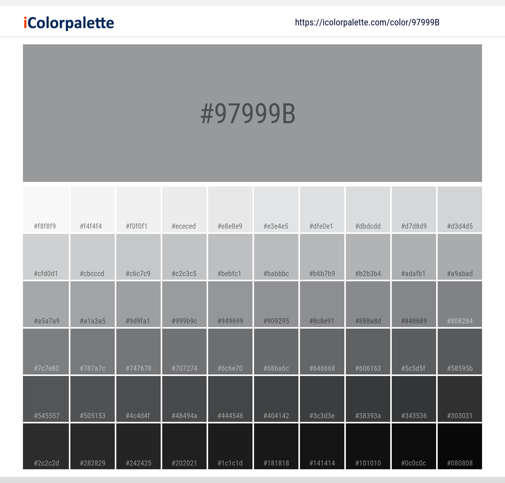 Gray Color Chart With 15 Color #Hex Codes  Grey color pallets, Grey colour  chart, Shades of gray color