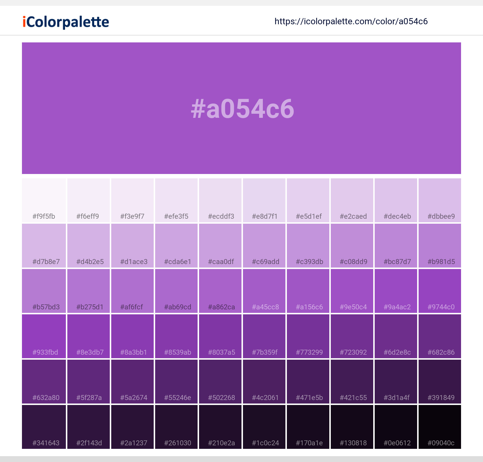 Morado Purple ( similar ) Color, a054c6 information, Hsl