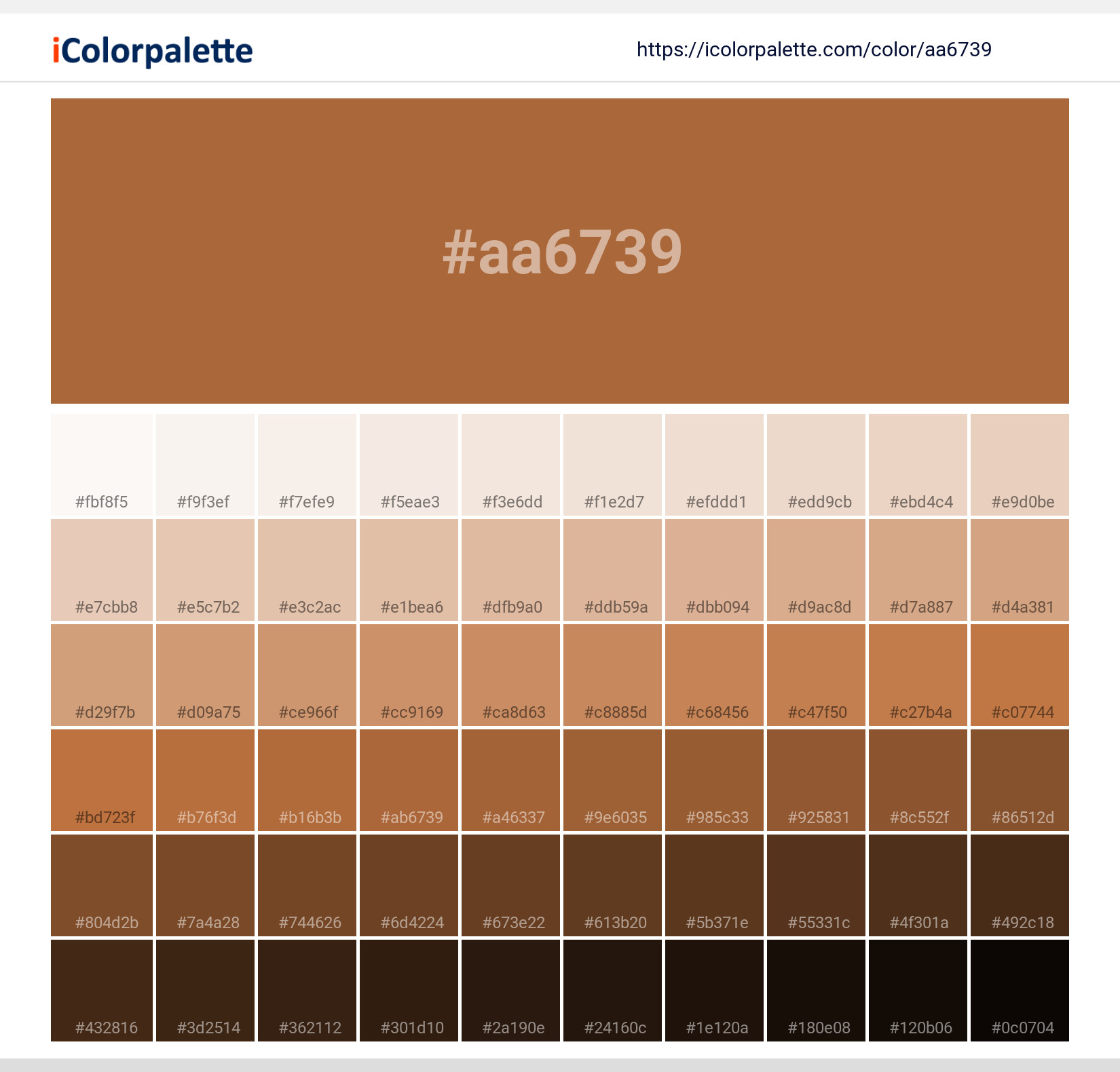 Camel Brown (similar) Color | aa6739 | Color conversion CMYK 