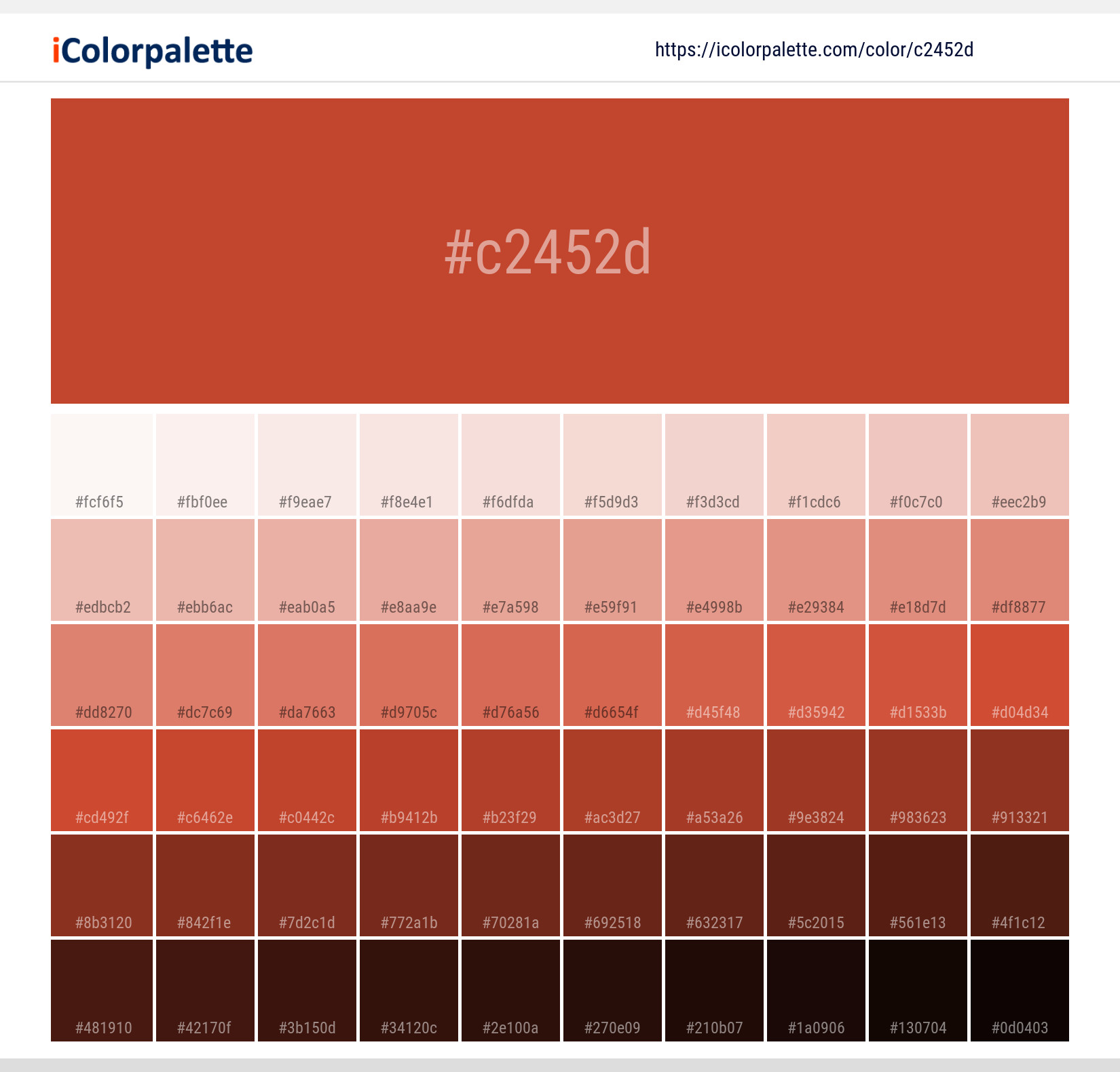 Pantone 18-1454 Tcx Red Clay Color | Hex color Code #C2452D Hsl | Rgb | Pantone