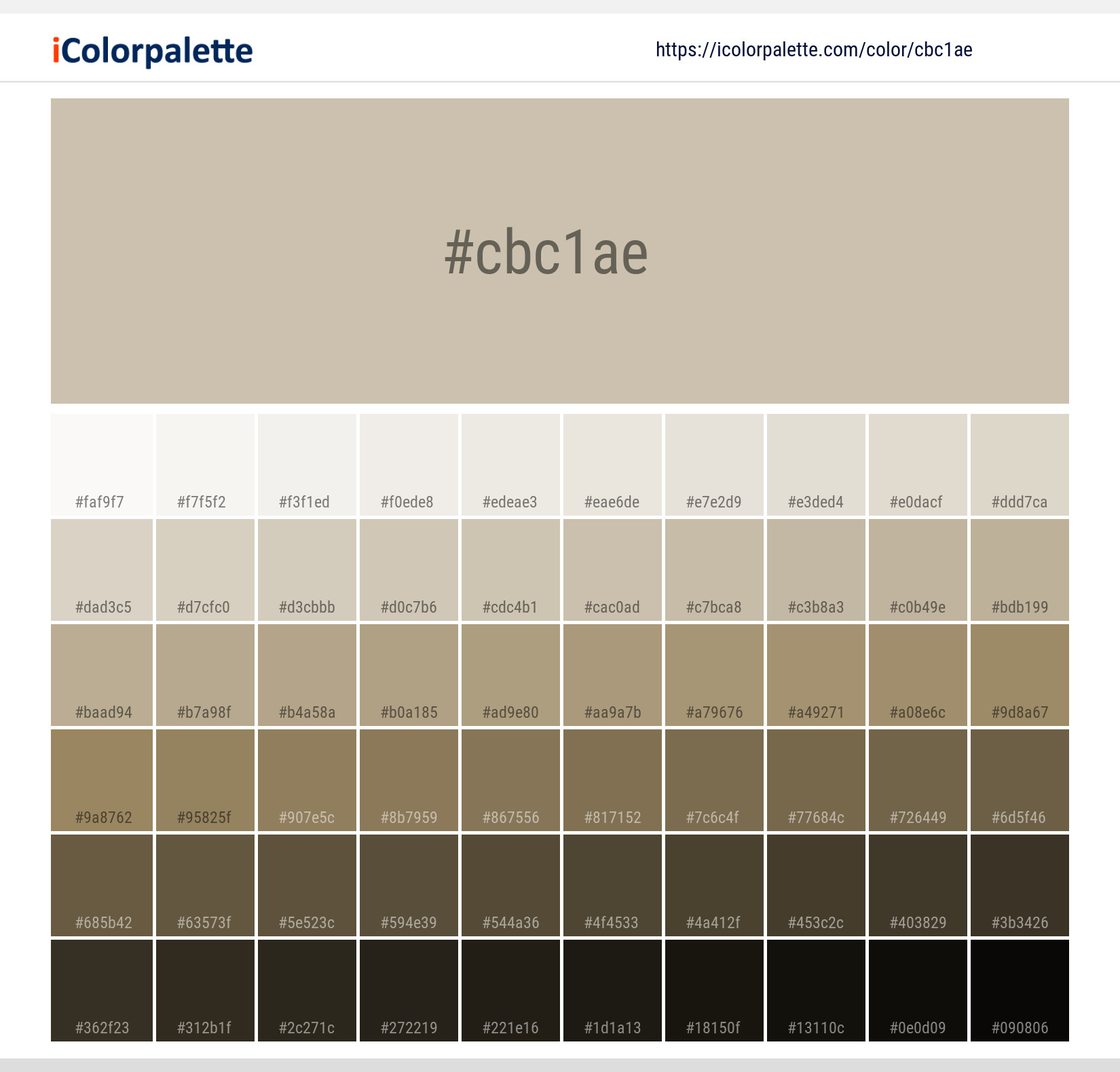 Pantone 14-1107 Tcx Oyster Gray Color, Hex color Code #CBC1AE information, Hsl, Rgb