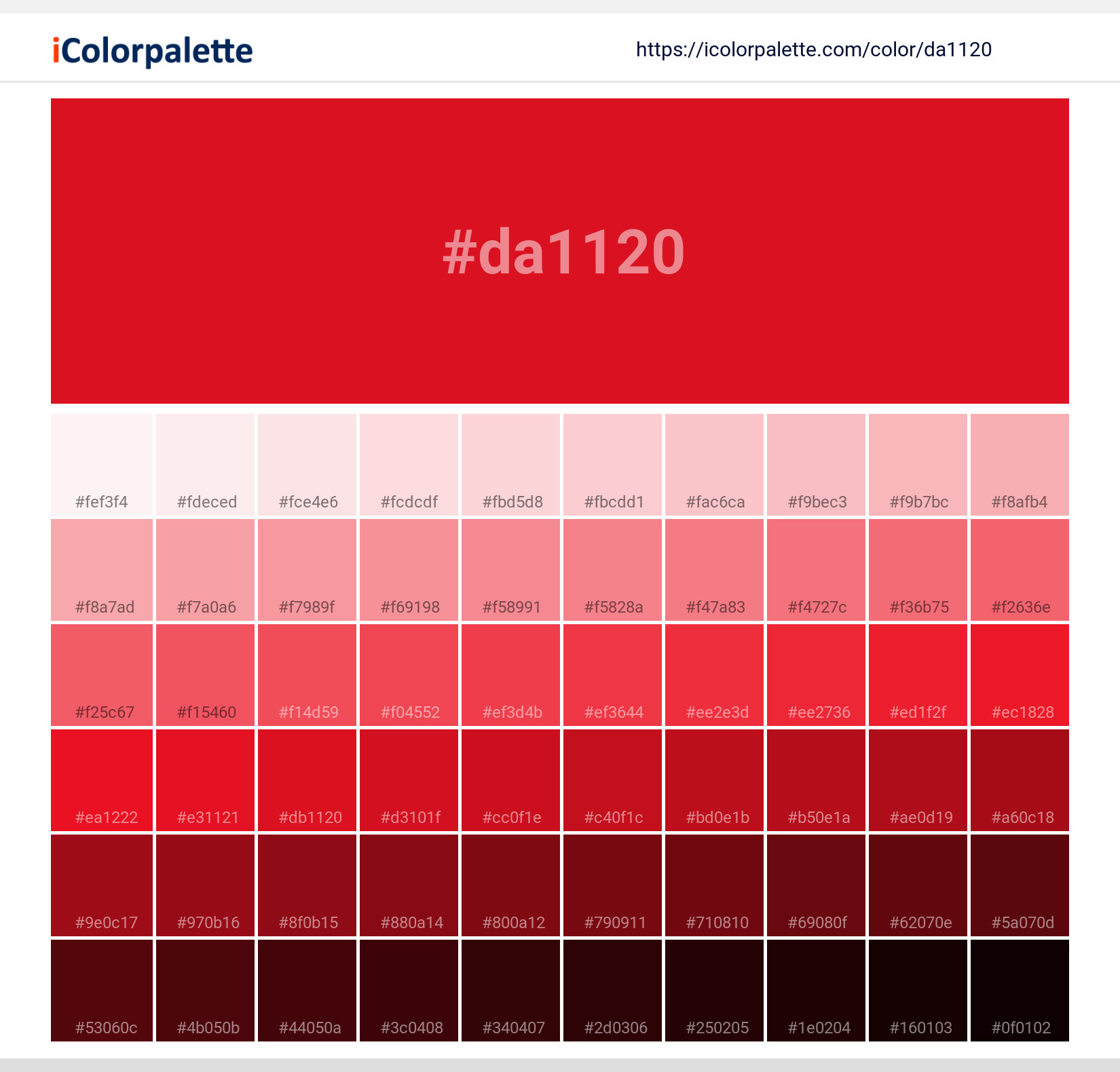 Piercing Red ( similar ) Color | da1120 information | Hsl | Rgb
