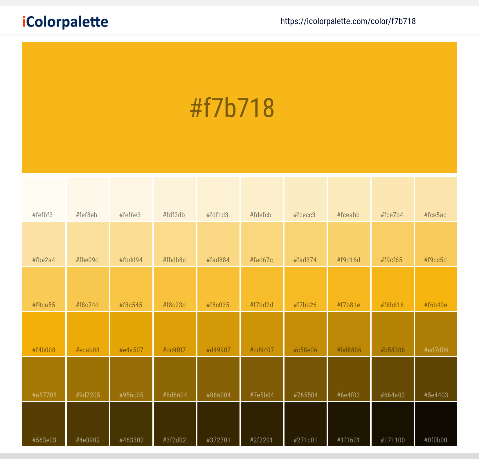 PANTONE色見本 RLLICS Coated Hex Color #f7b718 information | Hsl | Rgb | Pantone