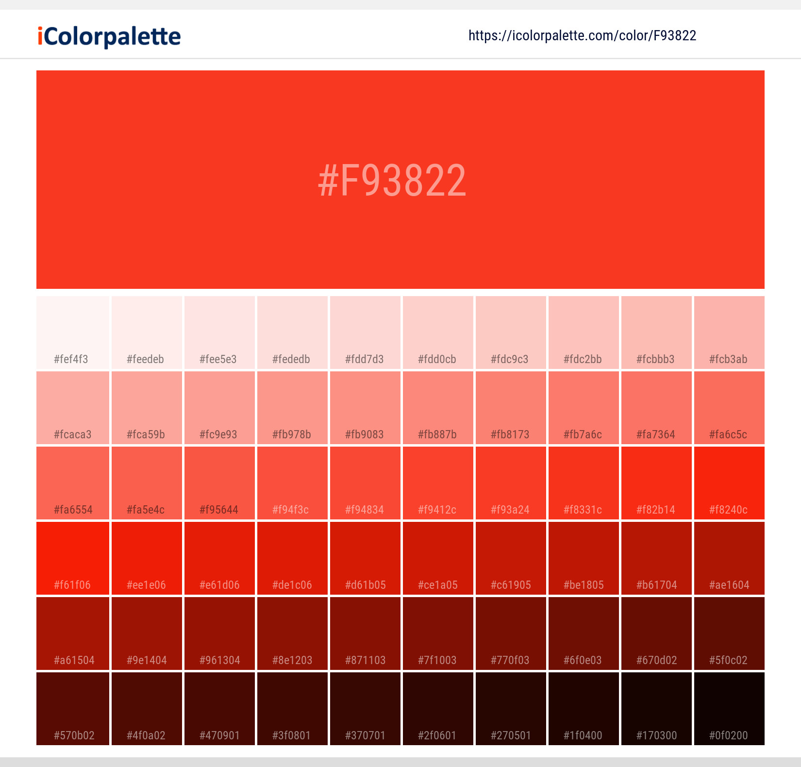 Pantone Red C | Hex color Code #F93822 information | Hsl Rgb | Pantone