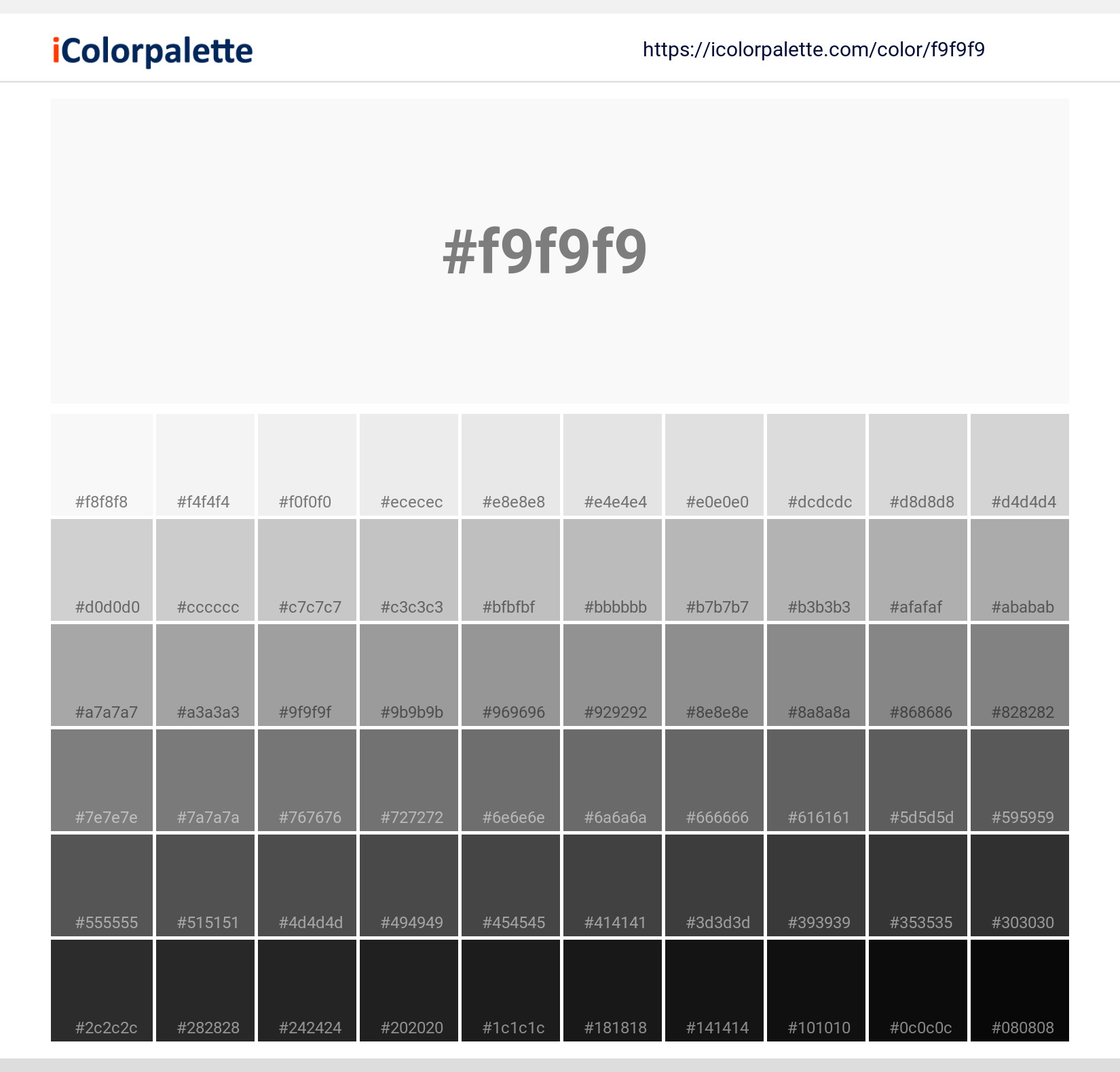 Doctor Color | f9f9f9 information | Hsl | Rgb | Pantone