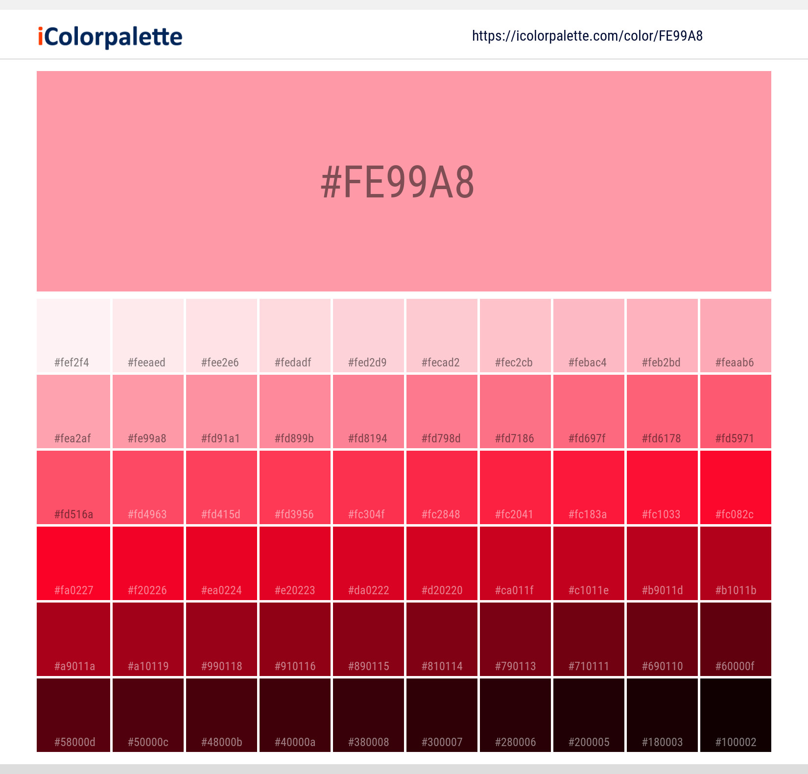 Hex Color #fe99a8 | Printing Match PANTONE 708 U | Color