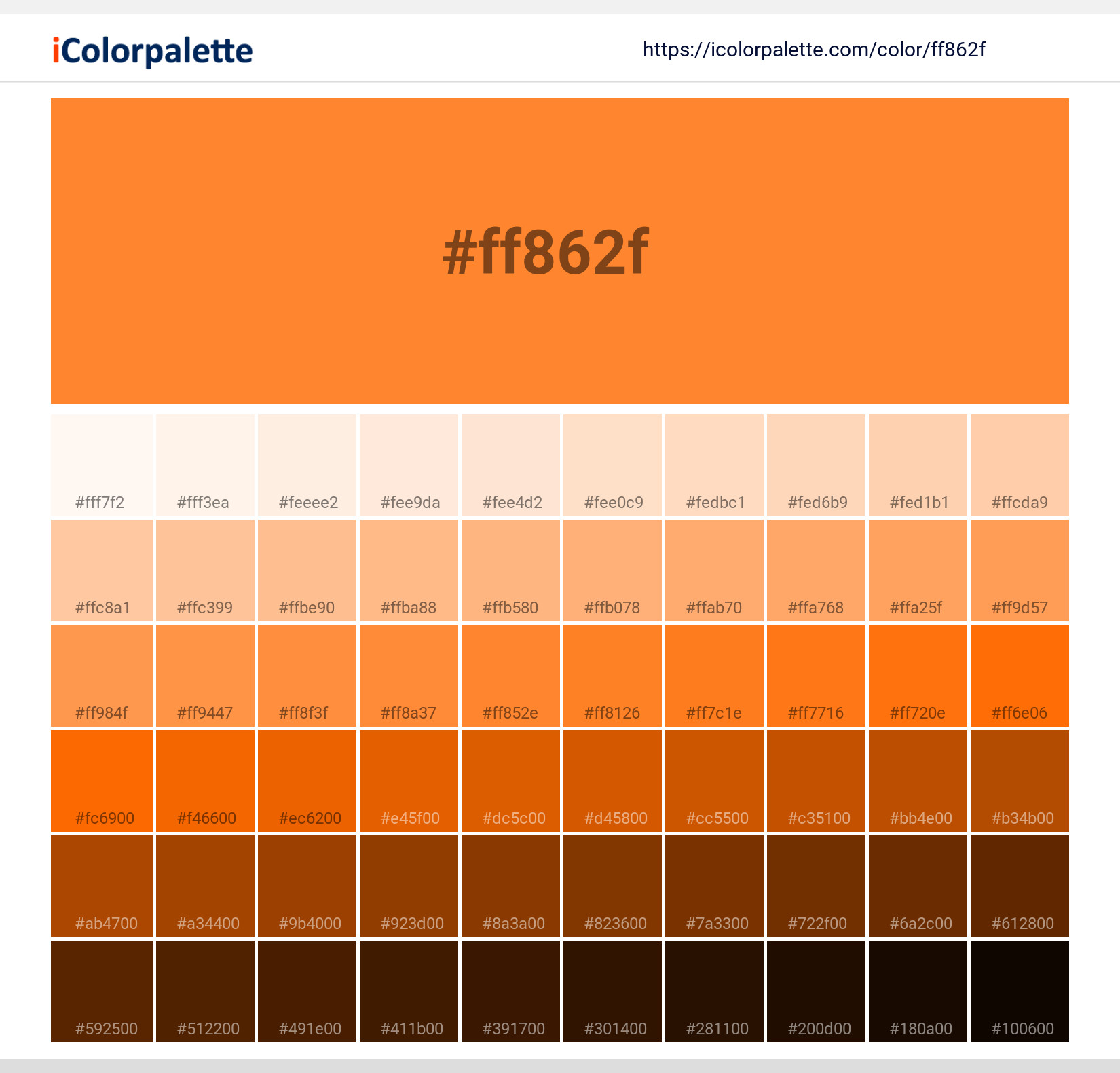 Bright Mango ( similar ) Color | ff862f information | Hsl | Rgb | Pantone