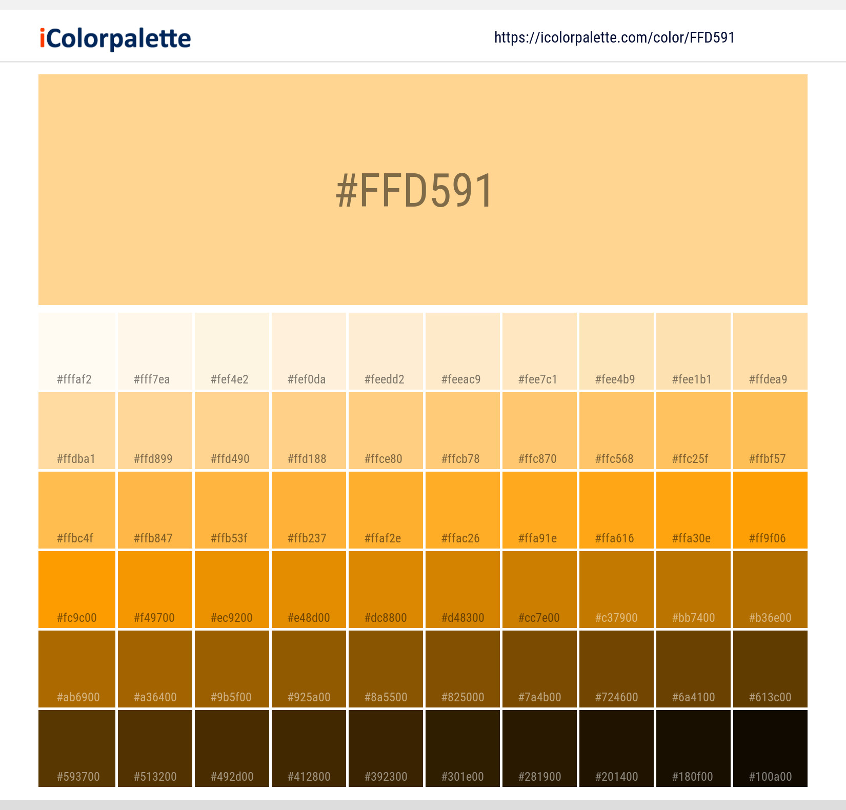 Explore a full range of light and dark shades for Pantone 1345 U Color | Hex color Code #ffd591. Perfect for finding the exact tint or tone for your artwork or UI design. #colorshades #colorinspiration #webdesign #ffd591