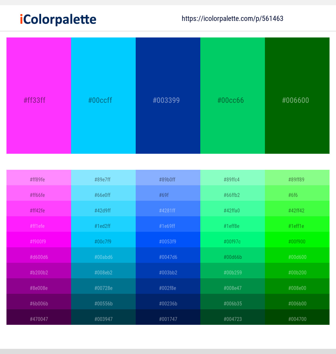 bluish green color chart